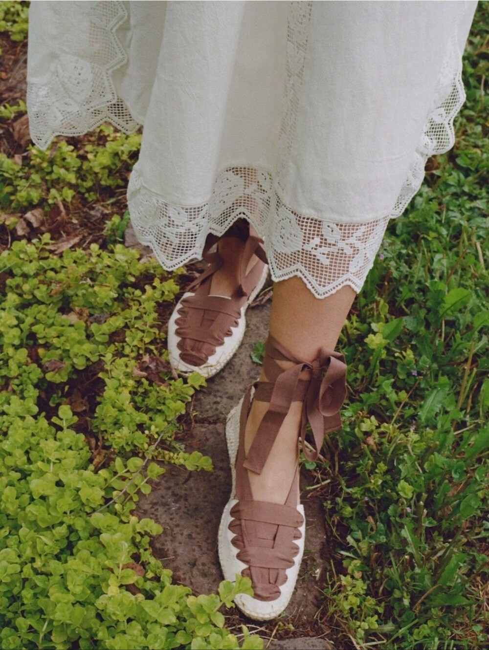 NEW LOEFFLER RANDALL Brown Wilson Lace Up Canvas Balletcore Cottagecore Flats
